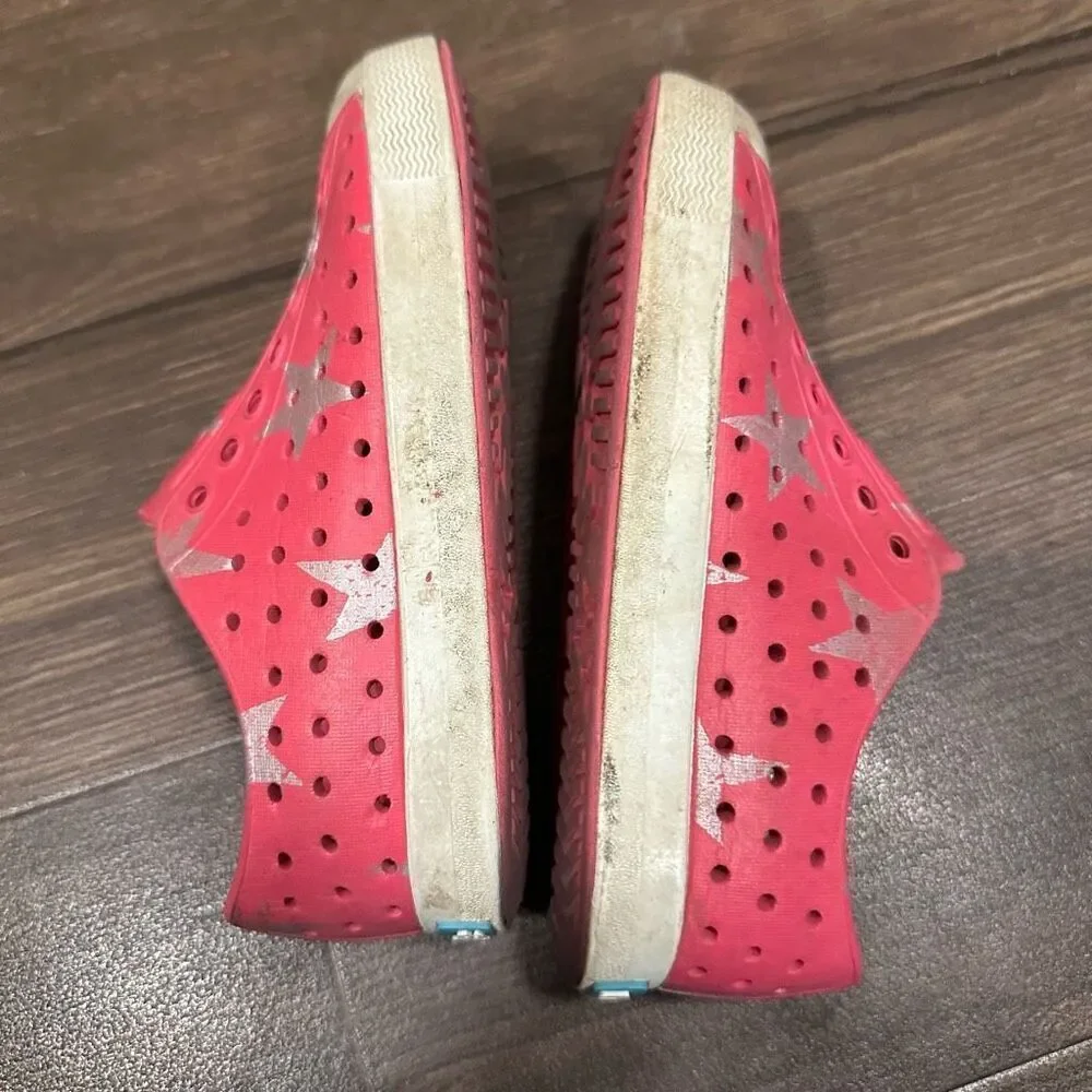 Natives pink silver star slip on rubber size 10 washable shoes